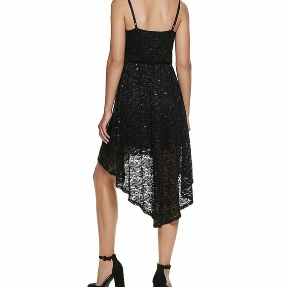 High-Low navy blue lace dress with glitter sequins - Picture 2 of 5